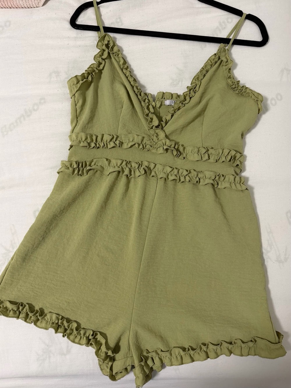 iris Olive Green Ruffle Romper One-Piece